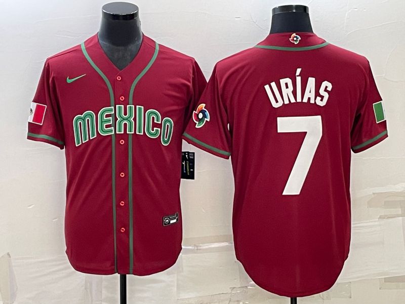 Men 2023 World Cub Mexico 7 Urias Red Nike MLB Jersey34